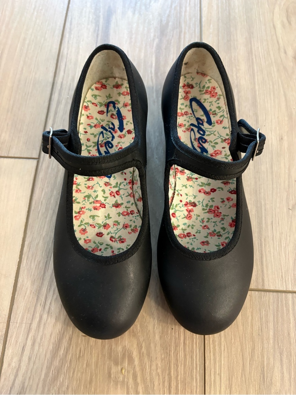 Capezio Black Mary Jane Shoes for Kids with Floral Insole